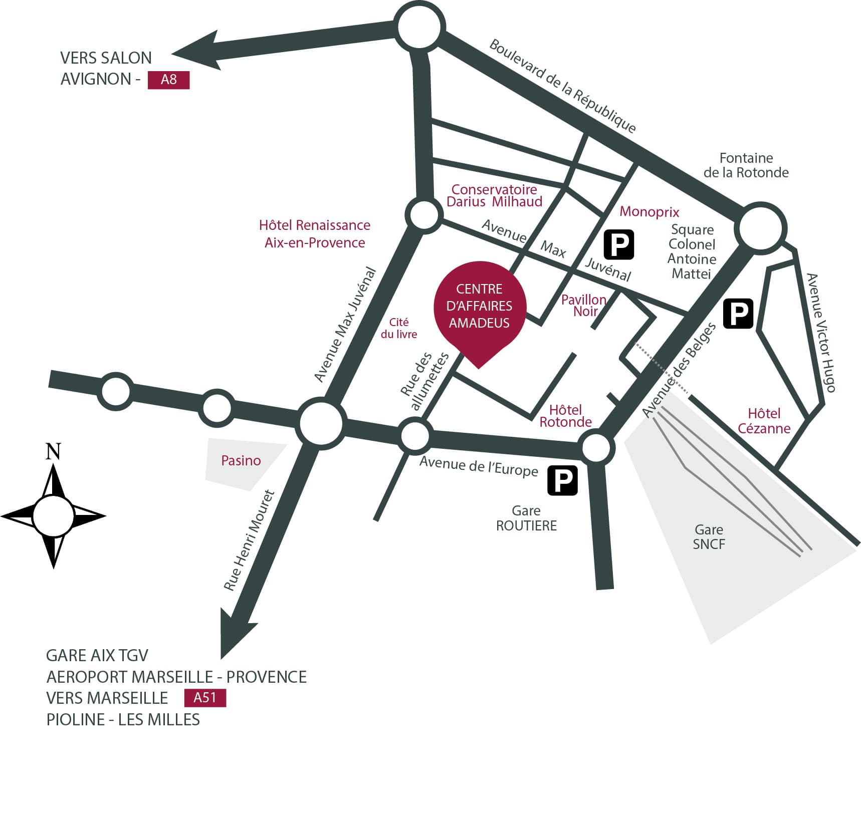 Plan d'accès Centre d'Affaires Amadeus, 5 rue des Allumettes, Aix-en-Provence